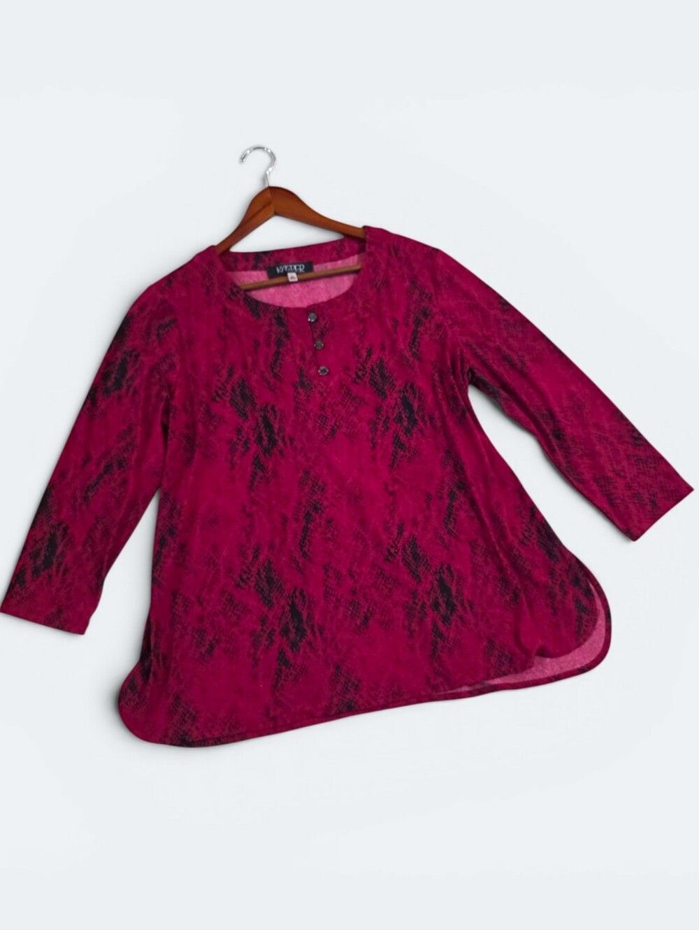 Kasper Petite PL Red Black Snake Abstract Print 3/4 Sleeve Tunic Top